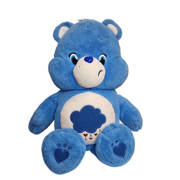 20" Care Bear Grumpy Bear Blue Cloud Badge Raindrops Hearts Plush Just Play - Picture 1 of 11